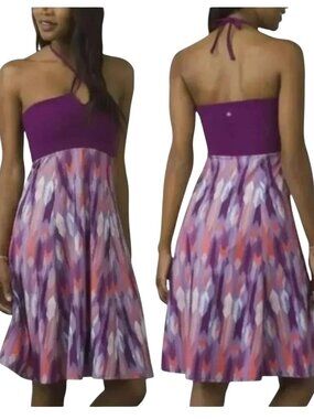 prAna Purple/Multi Geometric Midi Skirt Solana Convertible Halter Dress Sz Small